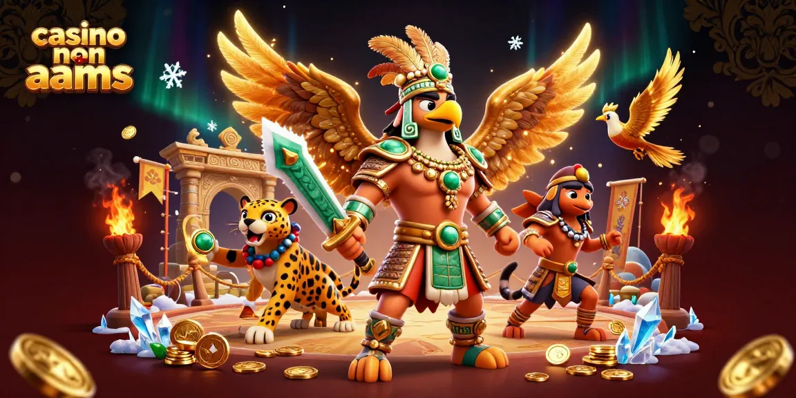 Vinci nei casino non AAMS interagendo con guerrieri aztechi e giaguari in un'illustrazione vibrante.