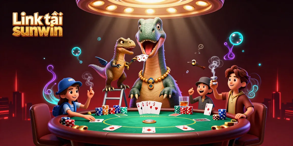 Engage in gameplay with the colorful image featuring Link tải sunwin in a casino setting of playful dinosaurs.