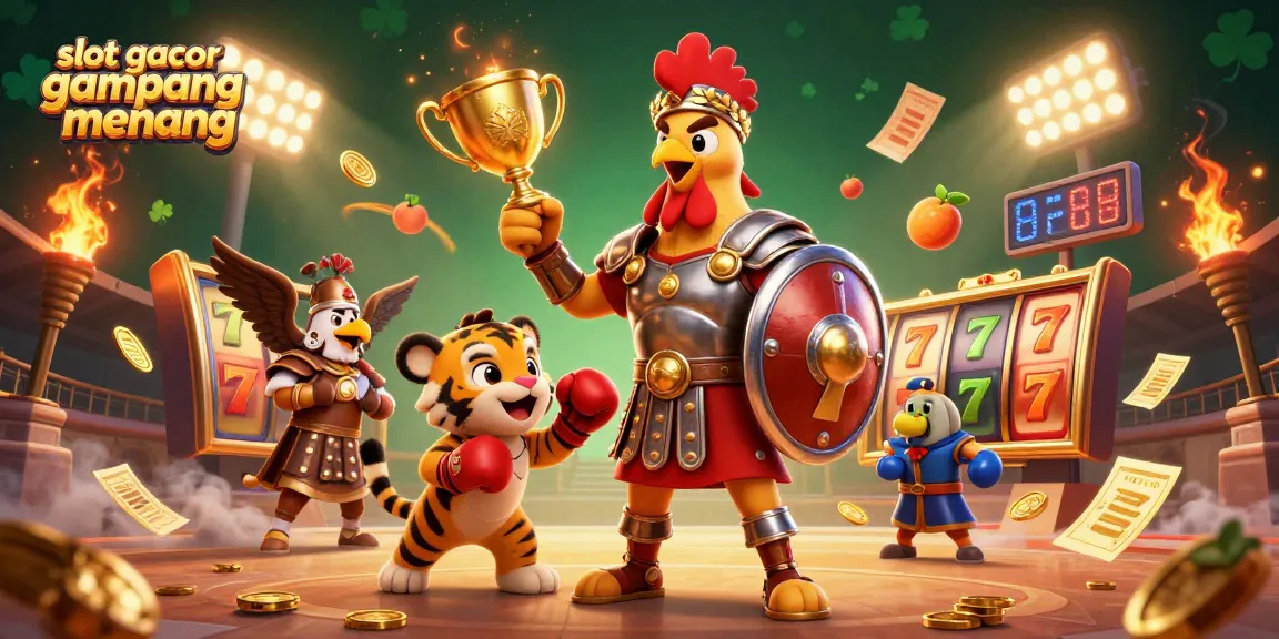 Experience winning at slot gacor gampang menang with a dynamic 3D casino scene filled with excitement and energy.