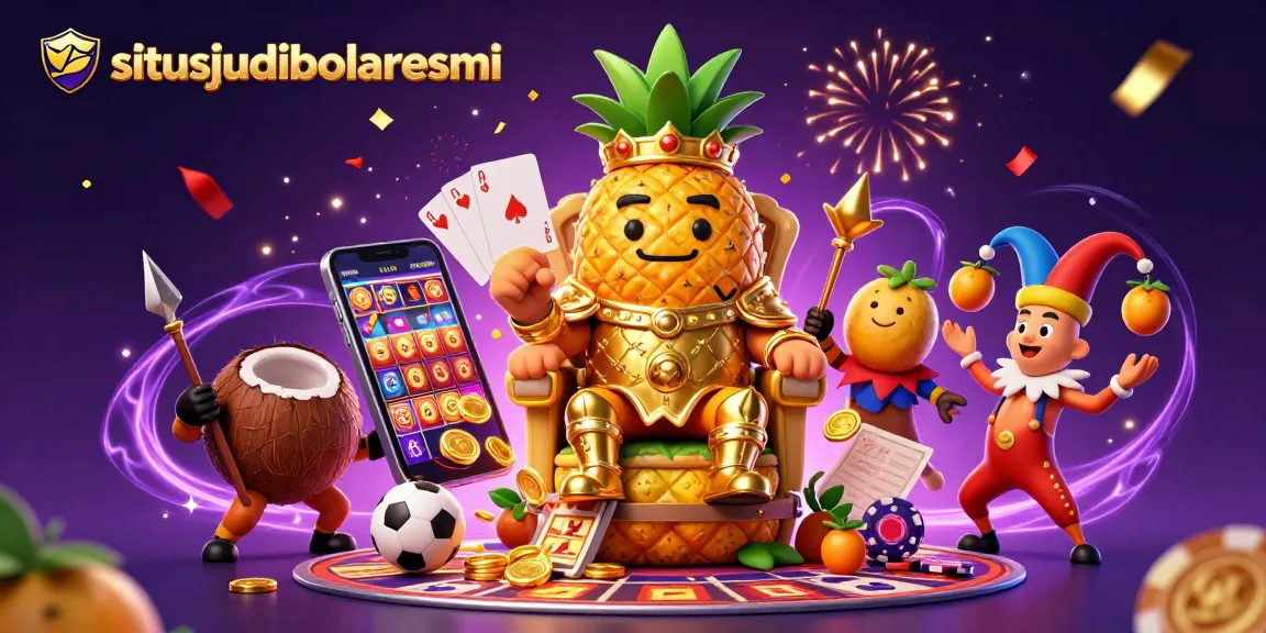 Engage in thrilling sports betting action with situsjudibolaresmi's vibrant casino illustration featuring dynamic characters.