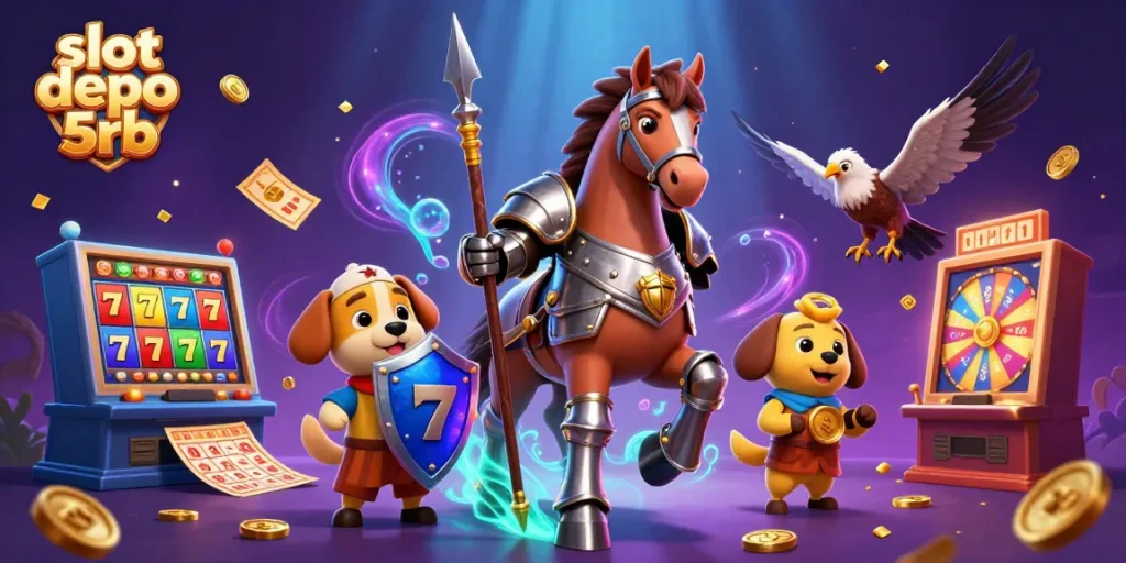 Experience the thrill of slot depo 5rb with a detailed fantasy scene featuring exciting game elements and characters.